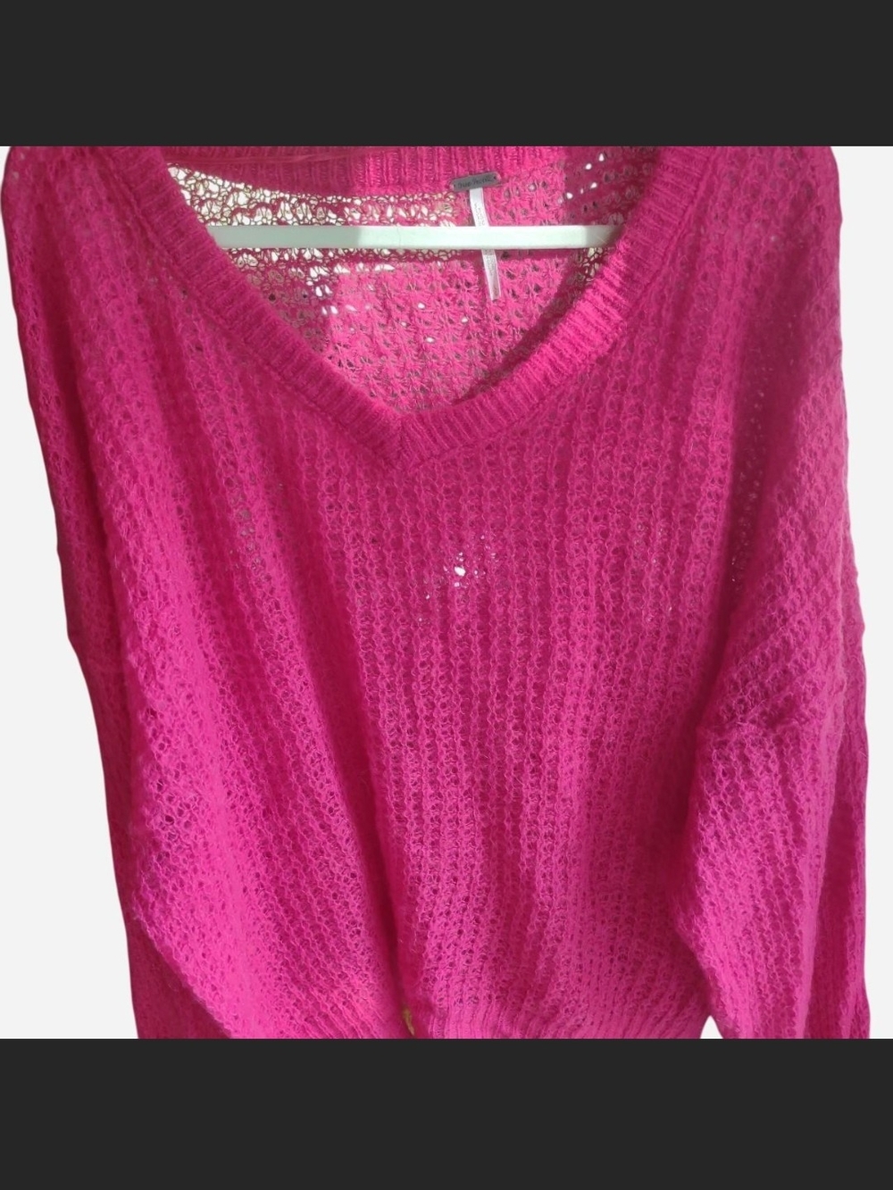 Free People Fuchsia Open-Knit V-Neck Sweater